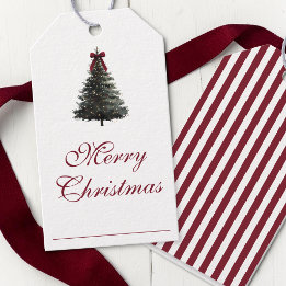 Elegant Schrift Rode Groene Waterverf Kerstboom Cadeaulabel