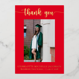 Elegant Schrift Rood Goud Foto Afstuderen Folie Uitnodiging