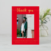Elegant Schrift Rood Goud Foto Afstuderen Folie Uitnodiging (Staand Voorkant)