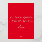 Elegant Schrift Rood Goud Foto Afstuderen Folie Uitnodiging (Achterkant)