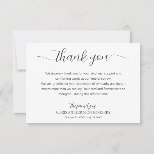 Elegant Schrift Rouwplechtigheid Bedankkaart (Voorkant)
