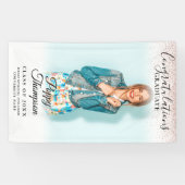 Elegant Schrift Roze Glitter Foto Afstuderen Spandoek (Horizontaal)