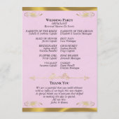 Elegant Schrift - Roze Parel/Gouden Bruiloft Programmakaart (Achterkant)