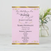 Elegant Schrift - Roze Parel/Gouden Bruiloft Programmakaart (Staand voorkant)