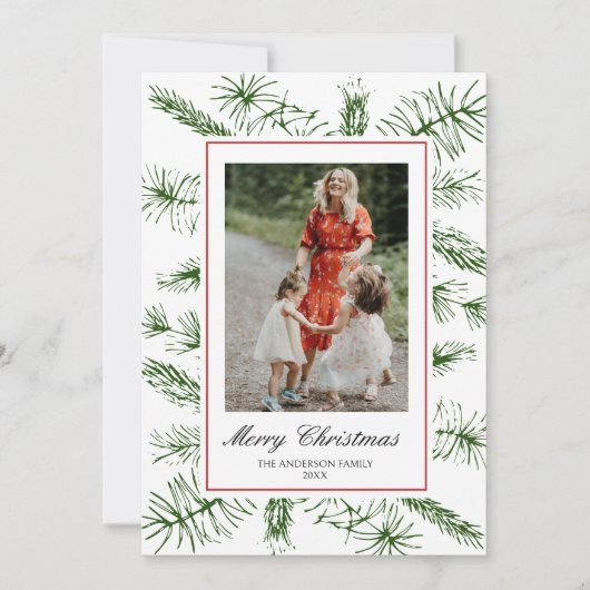Elegant Schrift Rustieke Pijnboom Boho Foto Kerstm Feestdagenkaart (Voorkant)