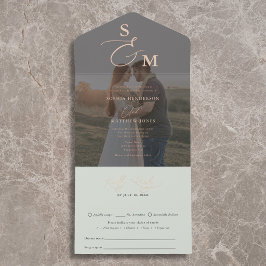 Elegant Schrift Sage Groene Foto Huwelijk All In One Uitnodiging