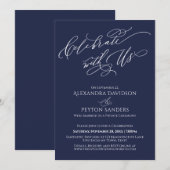 Elegant Schrift Vier Ons Met U Navy Receptie Kaart (Voorkant / Achterkant)