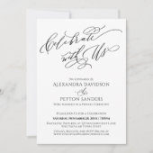 Elegant Schrift Vier Ons Ontvangstfeest Kaart (Voorkant)