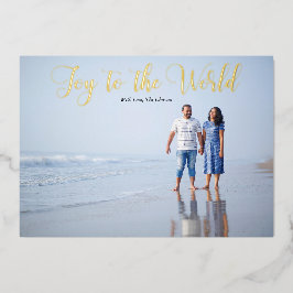 Elegant Schrift 'Vreugde voor de Wereld' Persoonli Folie Feestdagenkaart