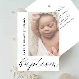 Elegant Schrift Wazige Baby Foto Religieuze Doop Kaart