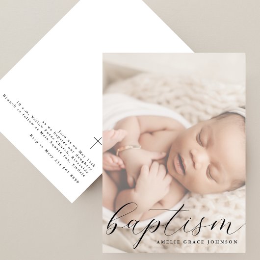 Elegant Schrift Wazige Foto Eenvoudige Doop Kaart