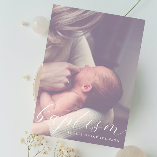 Elegant Schrift Wazige Foto Eenvoudige Doop Kaart