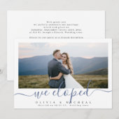 Elegant schrift "we eloped" moderne foto-huwelijks kaart (Voorkant / Achterkant)