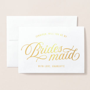 Elegant Schrift Wil Je Mijn Bruidsmeisje Zijn Folie Kaarten