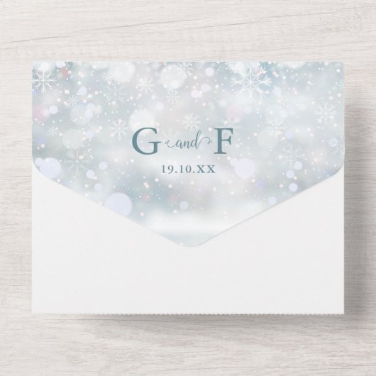 Elegant Schrift Winter Sneeuwvlokken Foto Bruiloft All In One Uitnodiging (Achterkant)