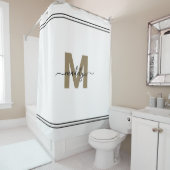 Elegant Schrift Witte Goud Monogram Naam Vrouwelij Douchegordijn (In situ)