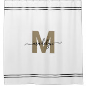 Elegant Schrift Witte Goud Monogram Naam Vrouwelij Douchegordijn (Voorkant)