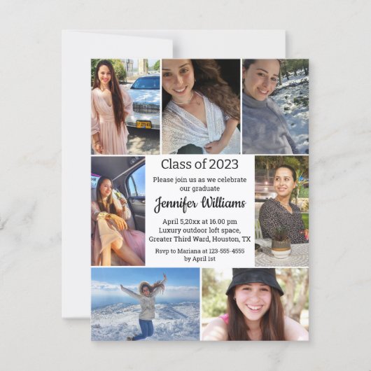 elegant schrift zeven foto's afstudeerfeest 2026 kaart (Voorkant)
