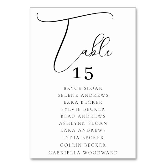 Elegant Schrift zitplaatsenplan Kaart (Achterkant)