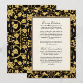 Elegant Schrift Zwar Goud Glitter Damast Bruiloft Kaart (Voorkant / Achterkant)