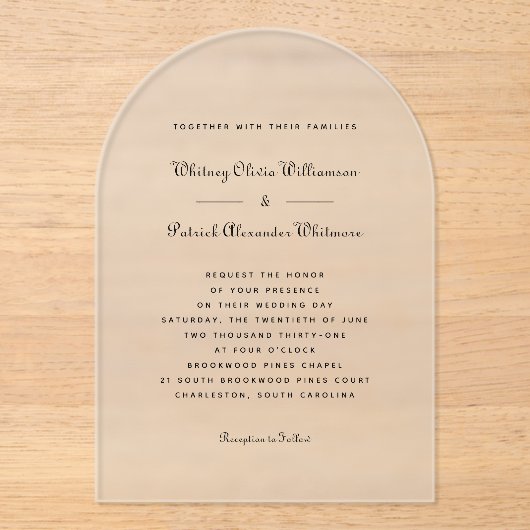 Elegant Schrift Zwart Wit Formeel Klassiek Bruilof Acryl Uitnodigingen (Voorkant)