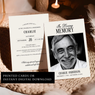 Elegant Schrift Zwart & Wit Foto Rouwplechtigheid Kaart