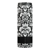 Elegant Schrift Zwart Witte Damast Patroon Thermosbeker (Achterkant)