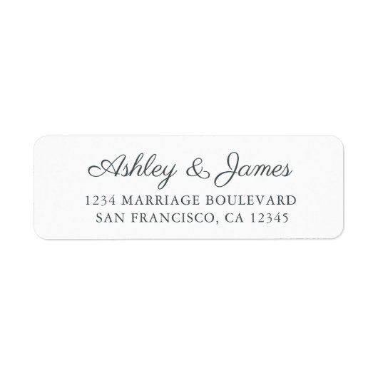 Elegant Schrift Zwart Witte Trouw Retouradres Etiket (Voorkant)