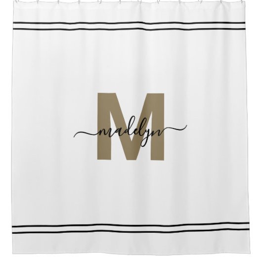 Elegant Schriftscript Witgouden Monogram Naam Vrou Douchegordijn (Voorkant)