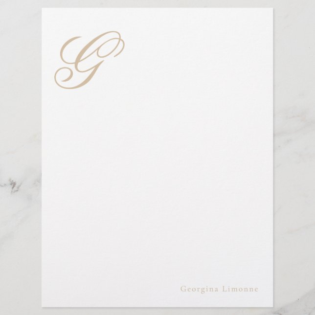 Elegant Schrifttype Beige Monogram Briefhoofd (Voorkant)