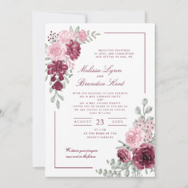 Elegant Schrifttype Burgundy Bloemige Watercolor T Kaart