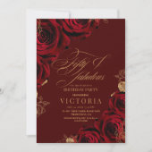Elegant Schrifttype Burgundy Gouden Roos 50ste Ver Kaart (Voorkant)