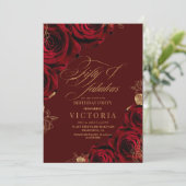 Elegant Schrifttype Burgundy Gouden Roos 50ste Ver Kaart (Staand voorkant)