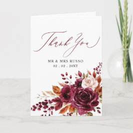 Elegant Schrifttype Burgundy Herfst Bloem Foto Bedankkaart