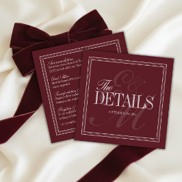 Elegant Schrifttype Burgundy Rood Formeel Huwelijk Informatiekaartje