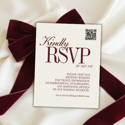Elegant Schrifttype Burgundy Rood QR Code Formele RSVP Kaartje