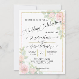 Elegant Schrifttype Goud Aquarel Roze Bloem Bruilo Kaart