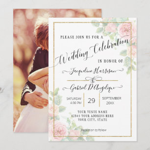Elegant Schrifttype Goud Aquarel Roze Bloem Bruilo Kaart