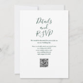 Elegant Schrifttype Smaragdgroene QR-code Trouw Kaart (Achterkant)