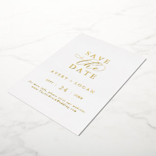 Elegant Schrijfwijze Goud Folie Bewaar de Datum Uitnodiging