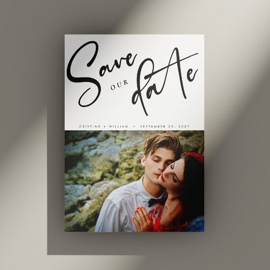 Elegant Schuin Schrift Foto Bruiloft Save The Date
