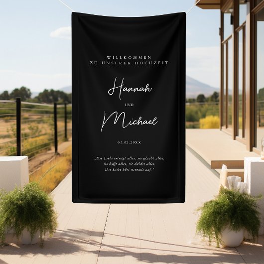 Elegant, Schwarz, "Willkommen zu unserer Hochzeit" Spandoek