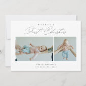 Elegant Scipt Baby's eerste kerst Schattige 2 foto Feestdagenkaart (Voorkant)