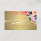 Elegant Scissors, Flowers Feather Faux Gold Visitekaartje (Voorkant)