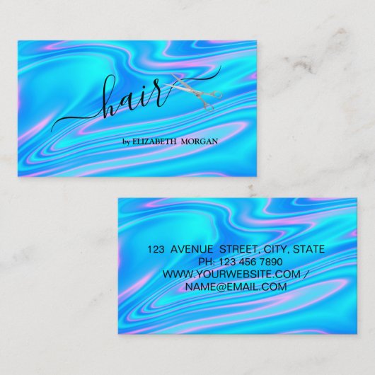 Elegant Scissors Holographic Hair Visitekaartje (Voorkant / Achterkant)