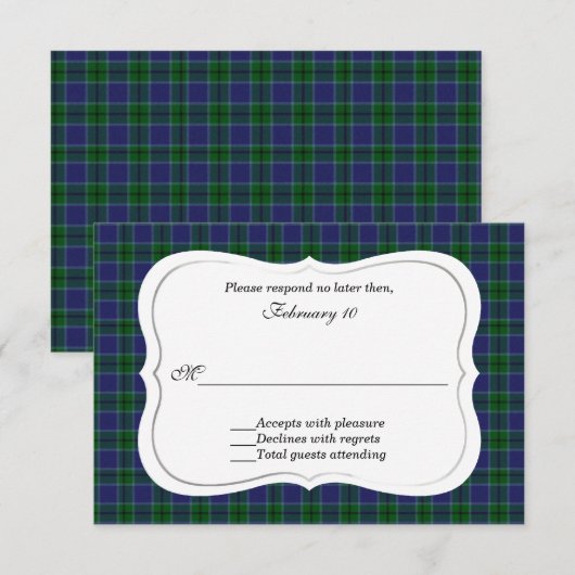 Elegant Scott Clan Tartan Wedding RSVP Kaartje (Voorkant / Achterkant)