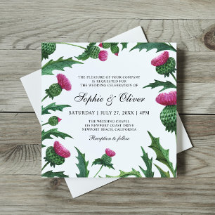 Elegant Scottish Thistle Floral Wedding Kaart