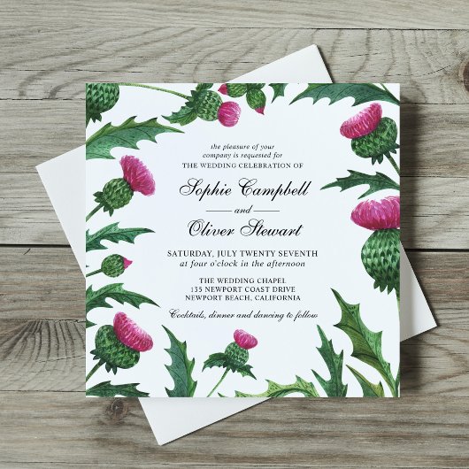 Elegant Scottish Thistle Floral Wedding Kaart