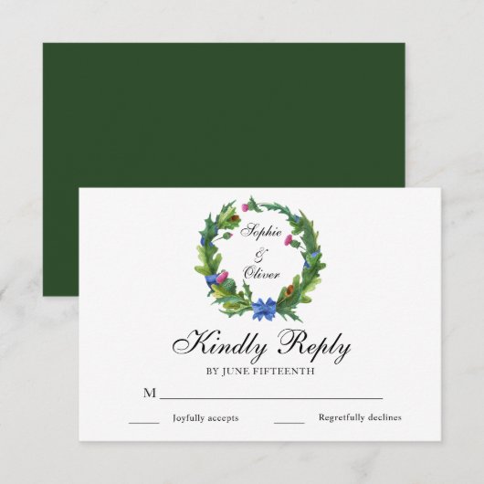 Elegant Scottish Thistle Floral Wedding RSVP-kaart Kaart (Voorkant / Achterkant)