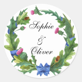 Elegant Scottish Thistle Flowers Floral Wreath Ronde Sticker